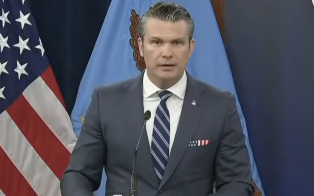 US Defense Secretary Pete Hegseth speaks at a Pentagon briefing, April 16, 2026. (Screenshot)